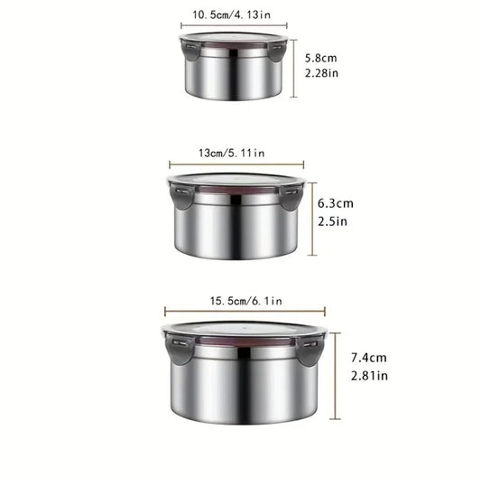 Premium Stainless Steel Food Storage Containers - 3-Piece Airtight Set