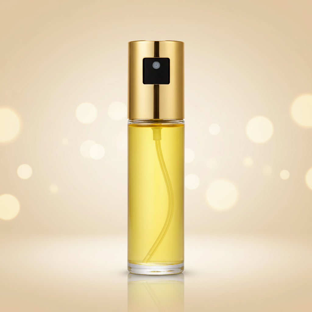 Gold bottle with measurement scale on a white background
