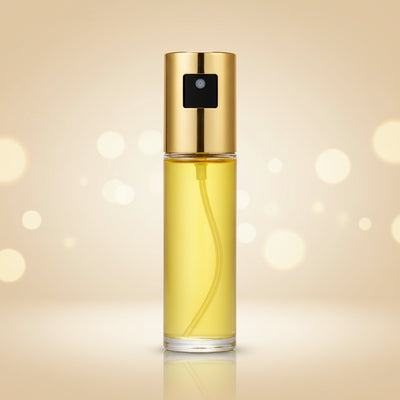 Gold bottle with measurement scale on a white background