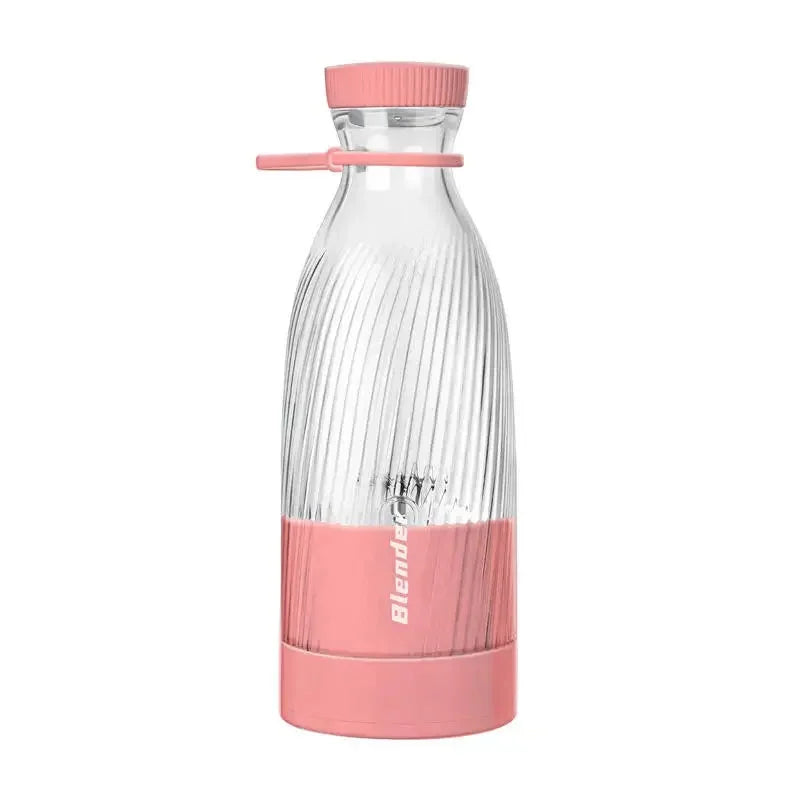 Clear water bottle with pink base and cap on a white background