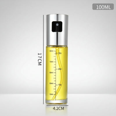 Spray bottle with yellow liquid and measurements on a white background