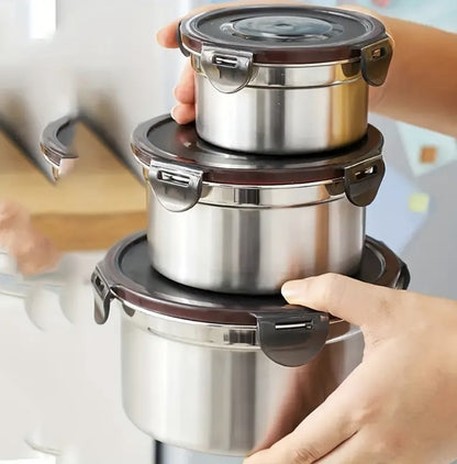 Premium Stainless Steel Food Storage Containers - 3-Piece Airtight Set