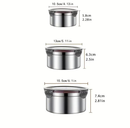 Premium Stainless Steel Food Storage Containers - 3-Piece Airtight Set