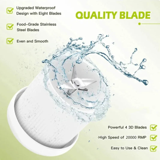 Product with water splash and text highlighting features on a light green background