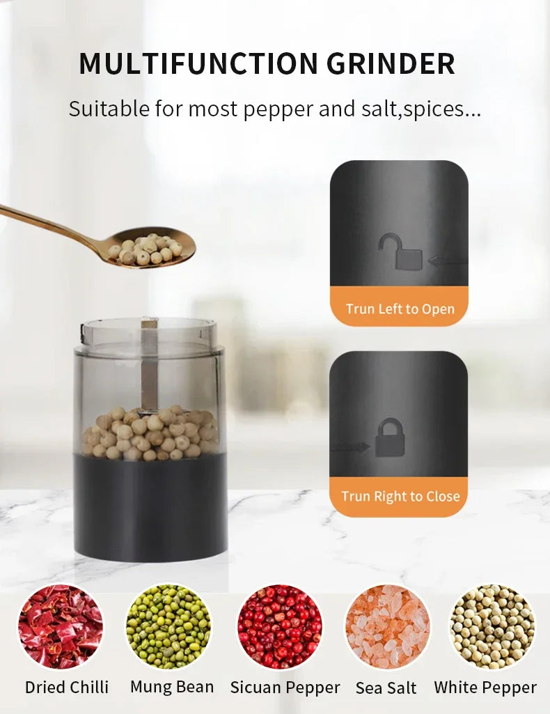 Rechargeable Electric Salt & Pepper Grinder - Adjustable Coarseness