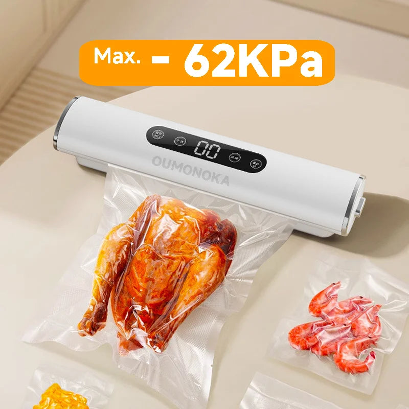 Vacuum sealer with food packaging on a light background