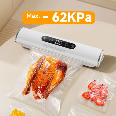 Vacuum sealer with food packaging on a light background
