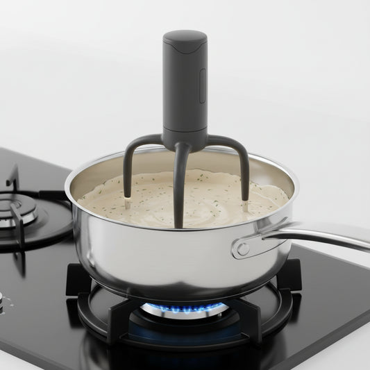 Stirrer on a pot over a stove with food inside