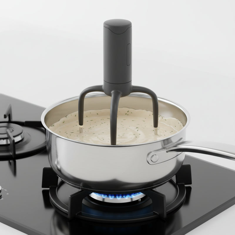 Stirrer on a pot over a stove with food inside